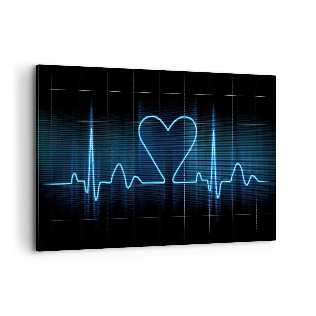 Obraz na płótnie - Linia życia z sercem na tle monitoringu medycznego w odcieniach niebieskiego - 120x80cm - W rytmie serca - Nowoczesna dekoracja ścienna do salonu, kuchni i sypialni ARTTOR