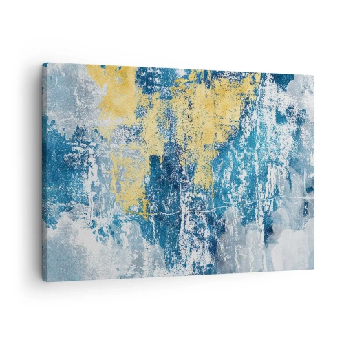 Obraz na płótnie - Abstrakcja w odcieniach niebieskiego i żółtego - 70x50cm - Abstrakcja pełna pogody - Nowoczesna dekoracja ścienna do salonu i sypialni ARTTOR
