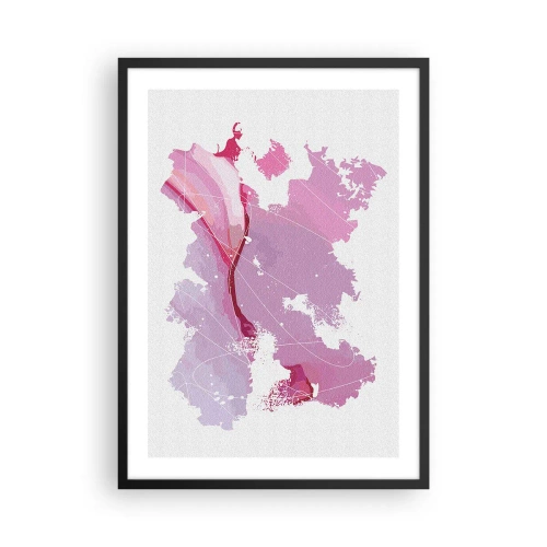 Plakat w czarnej ramie - Abstrakcyjna mapa w odcieniach różu i fioletu - 50x70cm - Mapa różowego świata - Nowoczesna dekoracja ścienna do salonu i sypialni ARTTOR