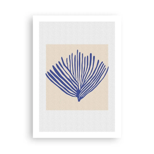 Plakat - Stylizowana grafika wachlarzowej rośliny morskiej - 50x70cm - Niebieski wachlarz - Nowoczesna dekoracja ścienna do salonu, kuchni i sypialni ARTTOR
