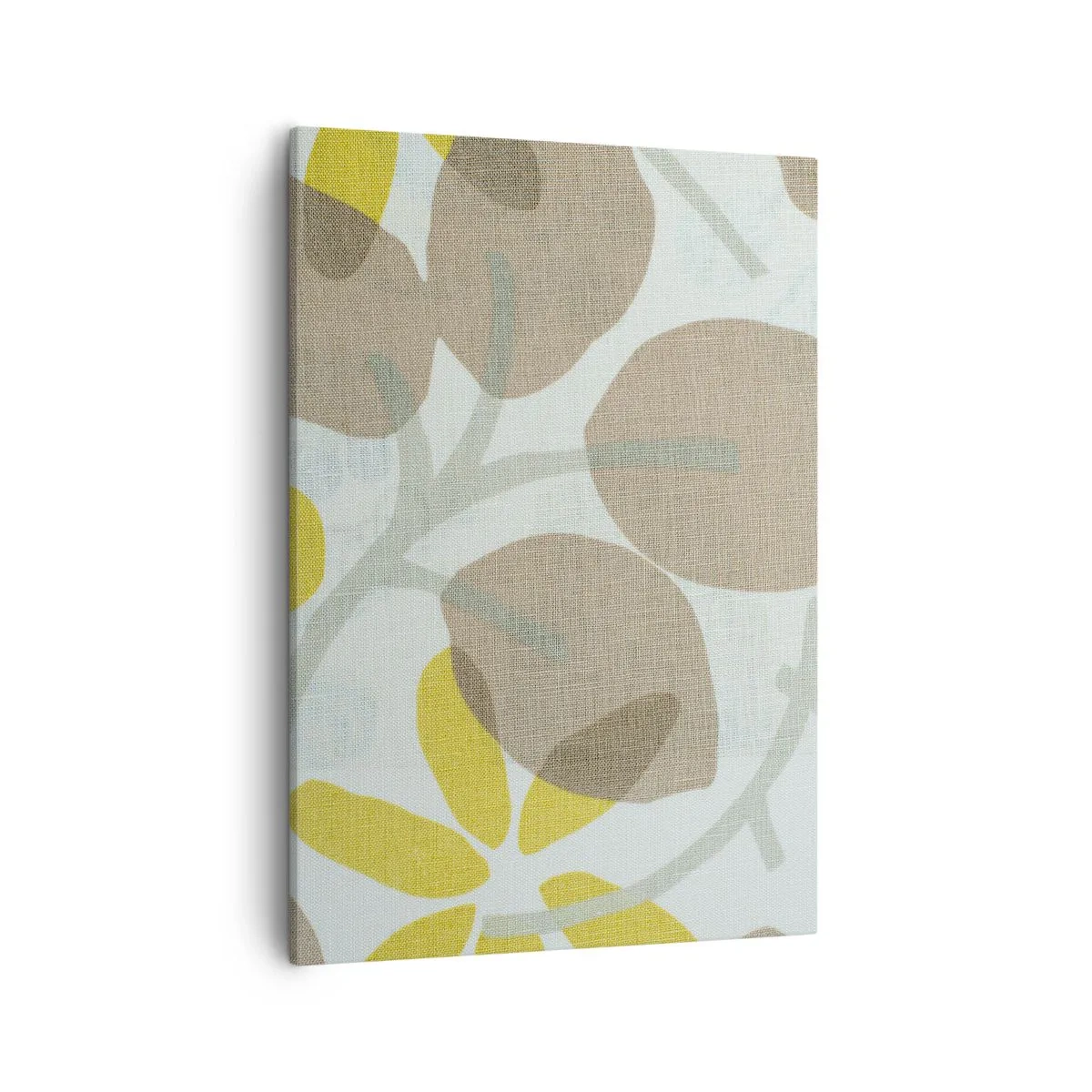 Obraz na płótnie - Minimalistyczny wzór roślinny w odcieniach beżu, szarości i żółci - 50x70cm - Kompozycja w pełnym słońcu - Nowoczesna dekoracja ścienna do salonu, kuchni i sypialni ARTTOR