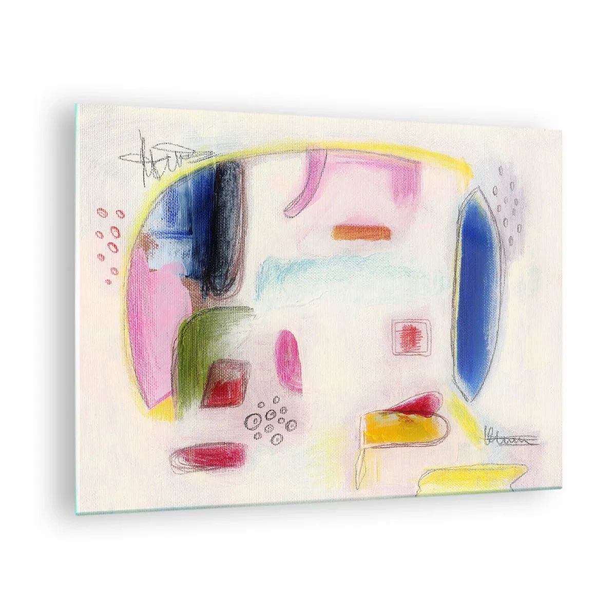 Obraz na szkle - Kolorowa abstrakcja z geometrycznymi kształtami i pastelami - 70x50cm - Bardziej wypukłe niż wklęsłe czy płaskie - Nowoczesna dekoracja ścienna do salonu i sypialni ARTTOR