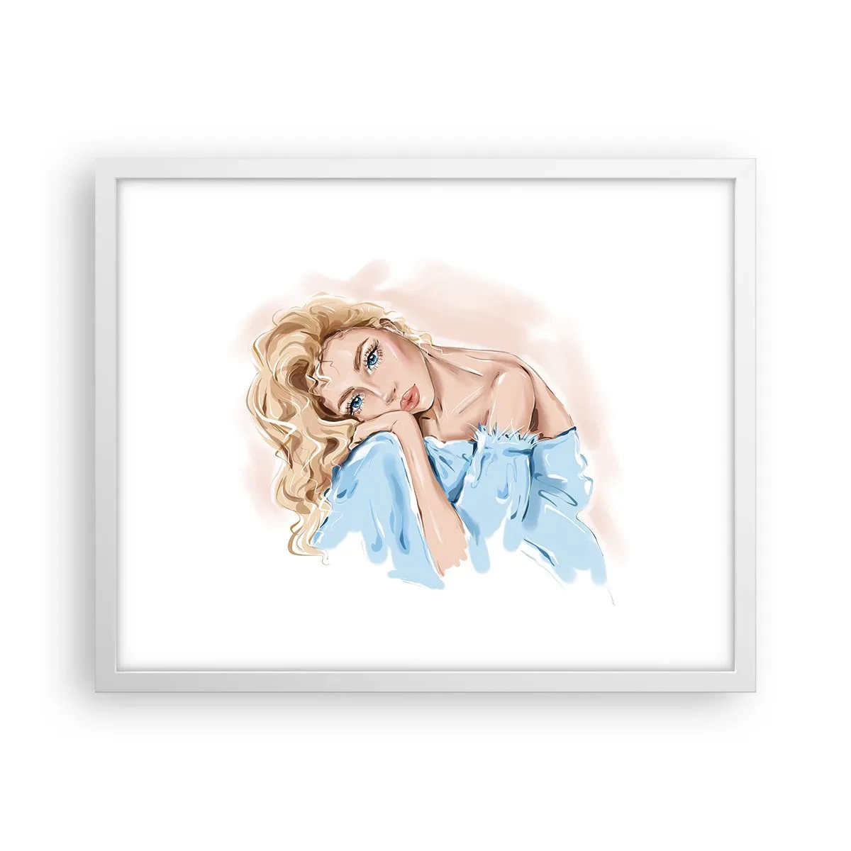 Plakat w białej ramie - Rozmarzona w błękicie - 50x40 cm