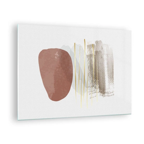 Obraz na szkle - Minimalistyczna abstrakcja z kształtami w beżu i brązie - 70x50cm - Abstrakcyjna kolumnada - Nowoczesna dekoracja ścienna do salonu i sypialni ARTTOR