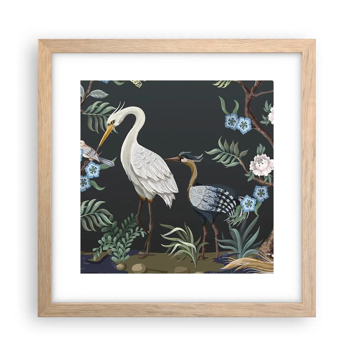 Plakat w ramie jasny dąb - Ptasia parada - 30x30 cm