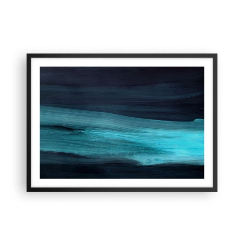 Plakat w czarnej ramie - Subtelne abstrakcyjne fale w ciemnych odcieniach błękitu - 70x50cm - Popłyń z nurtem - Nowoczesna dekoracja ścienna do salonu i sypialni ARTTOR