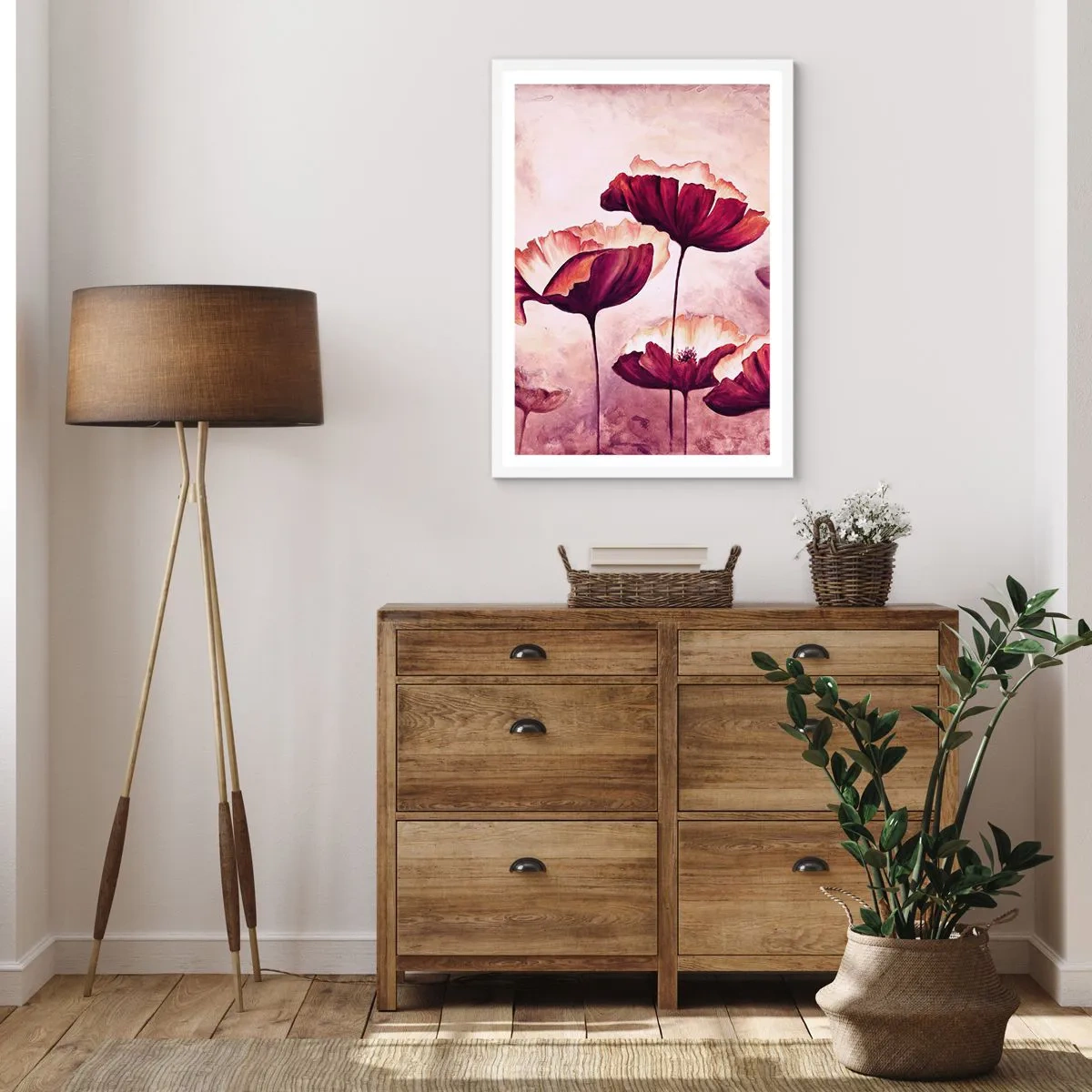 Plakat w białej ramie - Płatek czerwony i biały - 40x50 cm