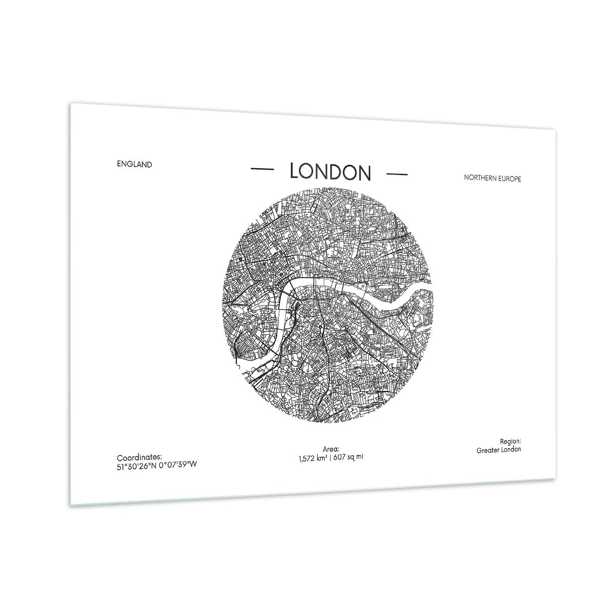 Obraz na szkle - Szczegółowa mapa Londynu w graficznym stylu czarno-białym - 100x70cm - Anatomia Londynu - Nowoczesna dekoracja ścienna do salonu, kuchni i sypialni ARTTOR