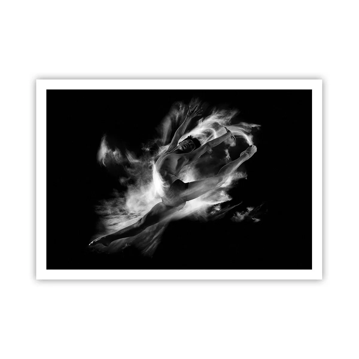 Plakat - Tancerz w dynamicznej pozie na czarnym tle - 100x70cm - Zatrzymany w locie - Nowoczesna dekoracja ścienna do salonu i sypialni ARTTOR