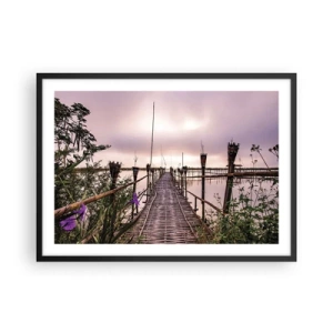 Plakat w czarnej ramie - Bambusowy most na wodzie o świcie - 70x50cm - Spokój i cisza Azji - Nowoczesna dekoracja ścienna do salonu i sypialni ARTTOR