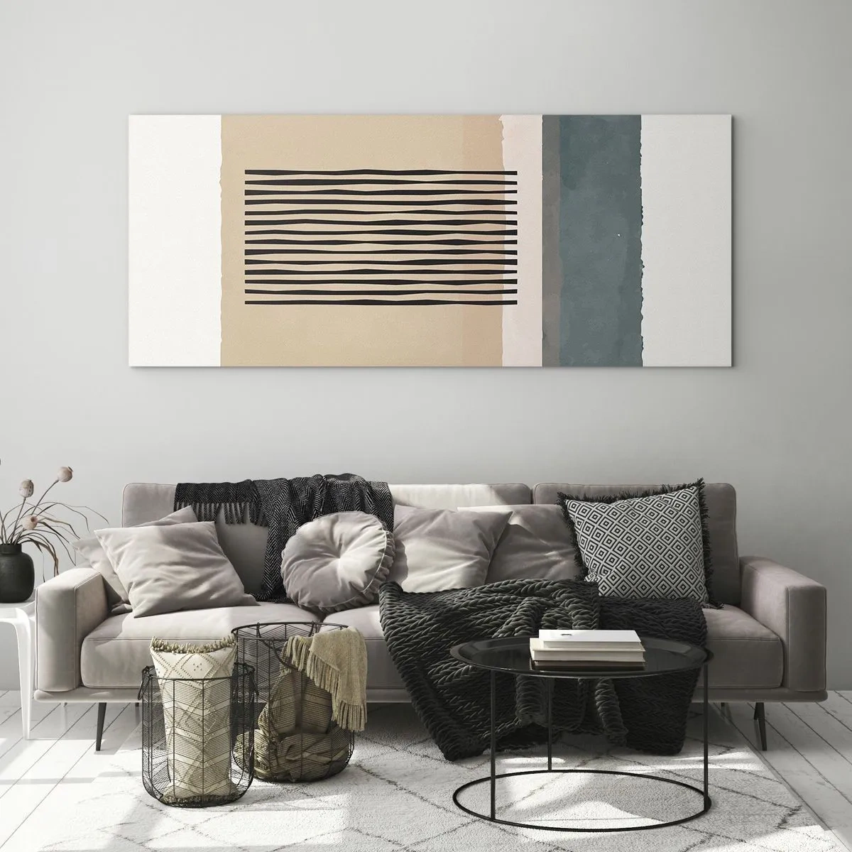 Obraz na szkle - Minimalistyczne formy geometryczne w beżowych i zielonych odcieniach - 120x50cm - Wszystko w porządku - Nowoczesna dekoracja ścienna do salonu i sypialni ARTTOR