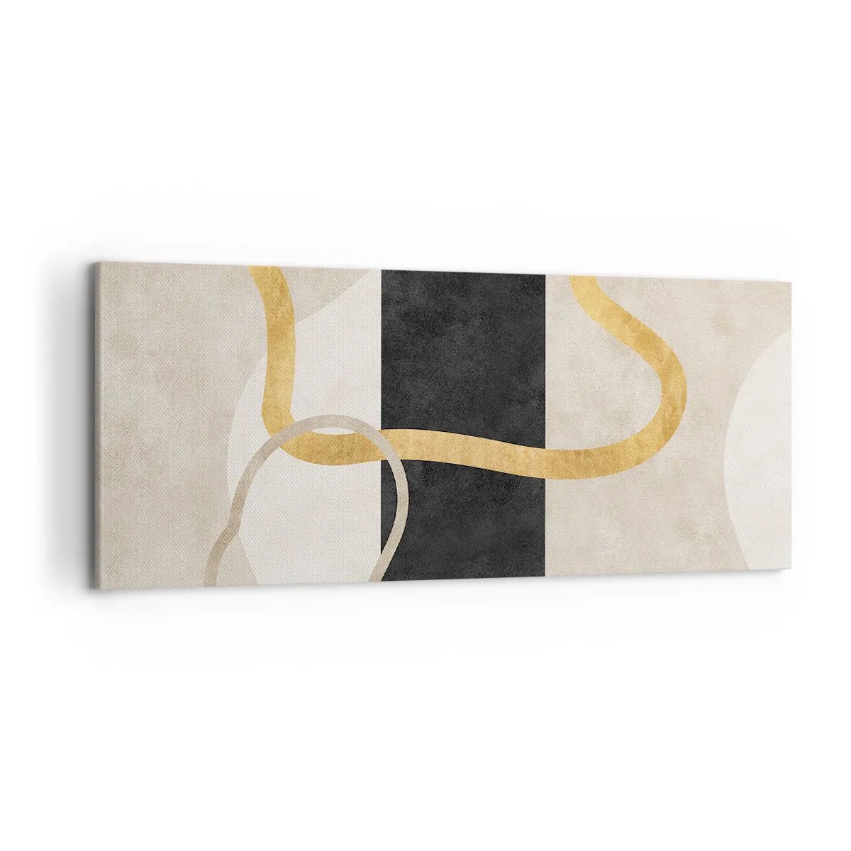 Obraz na płótnie - Minimalistyczny wzór z zapętlonymi kształtami w złotym i czarnym kolorze - 120x50cm - Kształty zapętlone - Nowoczesna dekoracja ścienna do salonu i sypialni ARTTOR