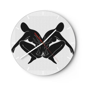Zegar ścienny - Symetryczne postacie w czerni tworzące serce z ogniem pośrodku na jasnym tle - 30x30cm - Wspólna dusza - Nowoczesna dekoracja ścienna do salonu, kuchni i sypialni ARTTOR