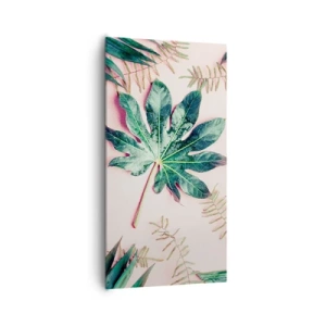 Obraz na płótnie - Studium zieleni na różowym tle - 65x120 cm