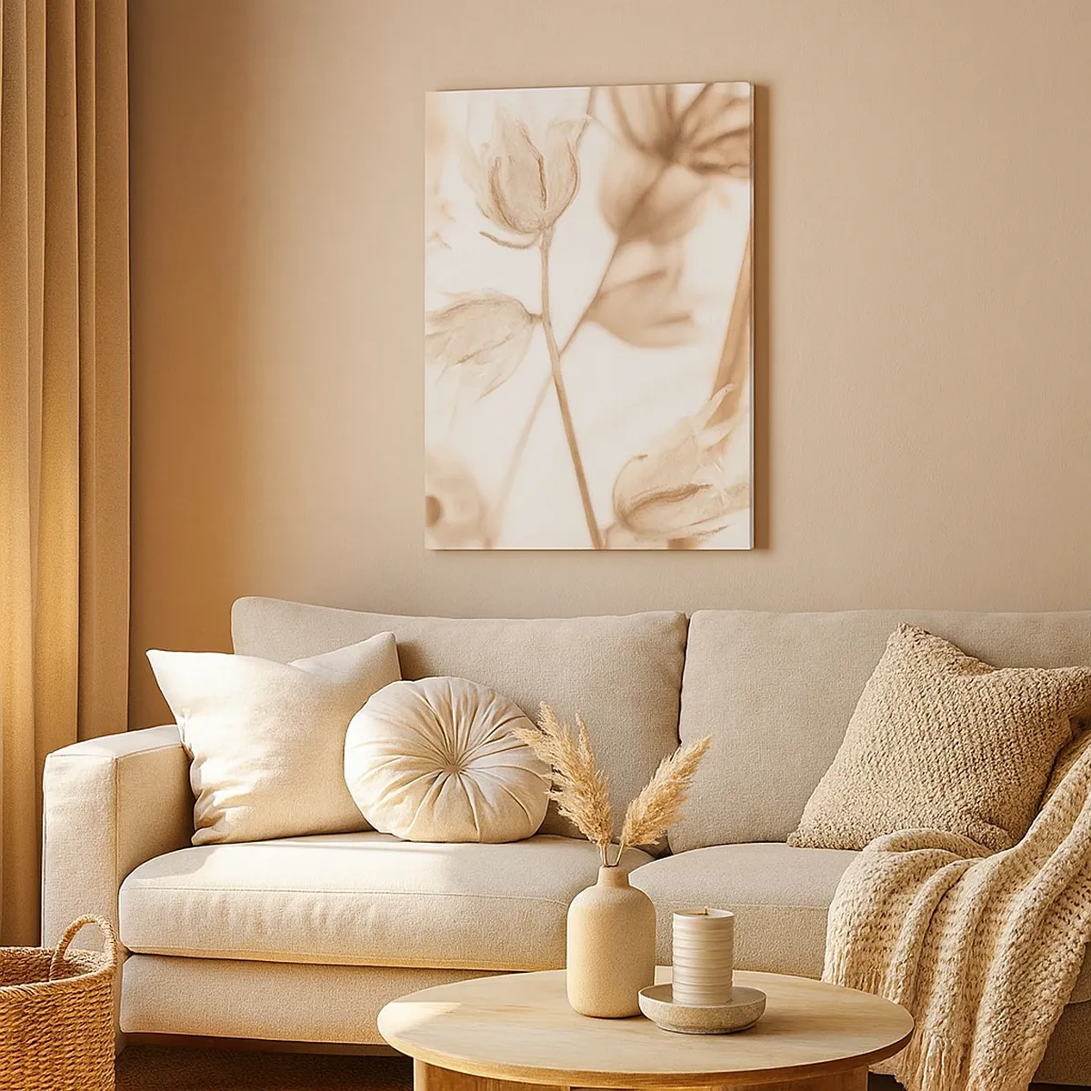 Obraz na płótnie - Delikatne wysuszone kwiaty w odcieniach beżu i brązu - 50x70cm - Dzwonią na koniec lata - Nowoczesna dekoracja ścienna do salonu, kuchni i sypialni ARTTOR