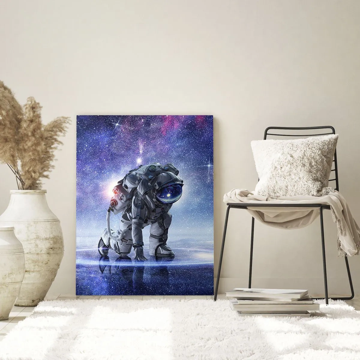 Obraz na szkle - Astronauta w kosmosie na tle gwiaździstego nieba - 50x70cm - Niebo gwiaździste nade mną - Nowoczesna dekoracja ścienna do salonu, kuchni i sypialni ARTTOR