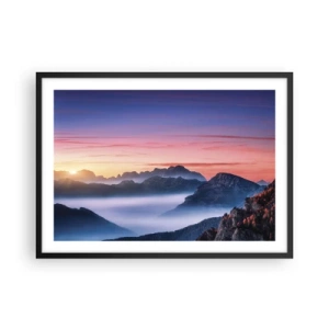 Plakat w czarnej ramie - Górski krajobraz o wschodzie słońca z mgłami w dolinach - 70x50cm - Nad dolinami - Nowoczesna dekoracja ścienna do salonu i sypialni ARTTOR