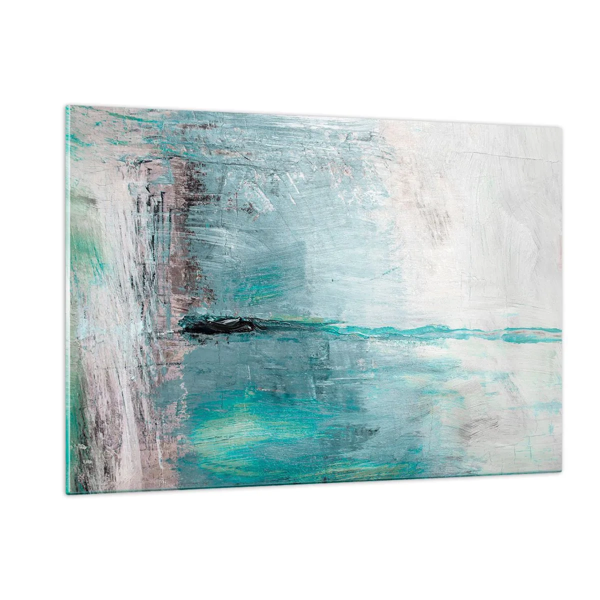 Obraz na szkle - Abstrakcyjna kompozycja w odcieniach błękitu i szarości - 120x80cm - Horyzontalnie w błękicie - Nowoczesna dekoracja ścienna do salonu, kuchni i sypialni ARTTOR