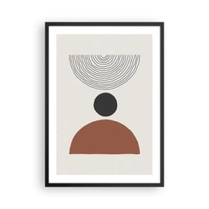 Plakat w czarnej ramie - Geometryczny motyw z półkolem i liniami na jasnym tle - 50x70cm - W centrum uwagi - Nowoczesna dekoracja ścienna do salonu i sypialni ARTTOR