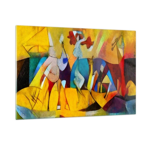 Obraz na szkle - Kolorowa abstrakcja z figurami i geometrycznymi kształtami - 120x80cm - Słońce - życie - radość - Nowoczesna dekoracja ścienna do salonu, kuchni i sypialni ARTTOR