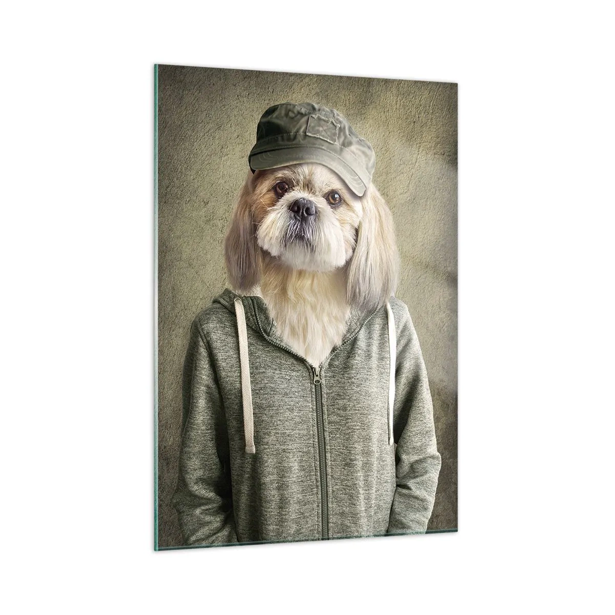 Obraz na szkle - Trzy zwierzęta w różnorodnych stylizacjach, od elegancji po casual - 50x70cm - Wolę luzik - Nowoczesna dekoracja ścienna do salonu, kuchni i sypialni ARTTOR