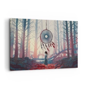 Obraz na płótnie - Leśna scena z wielkim łapaczem snów - 120x80cm - Tajemny rytuał szczęścia - Nowoczesna dekoracja ścienna do salonu, kuchni i sypialni ARTTOR