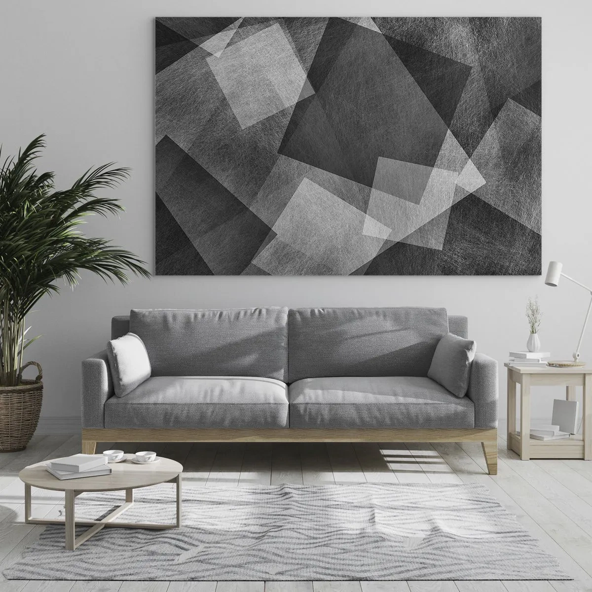 Obraz na szkle - Abstrakcja geometryczna w odcieniach czerni, bieli i szarości - 70x50cm - Odwieczny symbol trwałości i porządku - Nowoczesna dekoracja ścienna do salonu i sypialni ARTTOR
