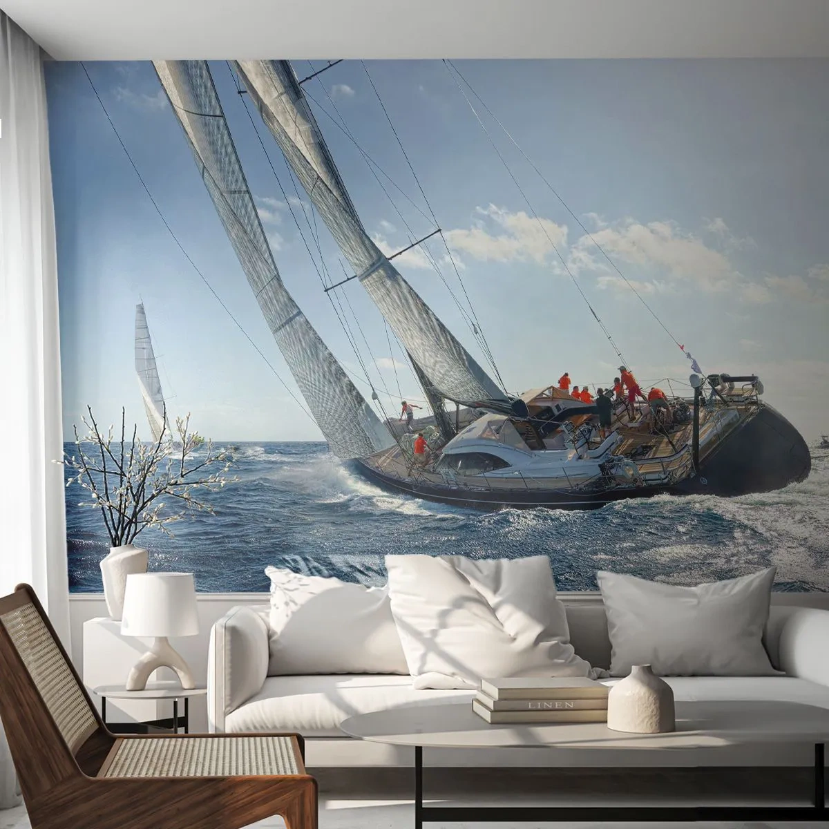 Fototapeta Premium Sand - Luksusowy jacht na wzburzonym morzu - 100x70cm - Niech zwycięży lepszy - Nowoczesna dekoracja ścienna do salonu, kuchni i sypialni ARTTOR