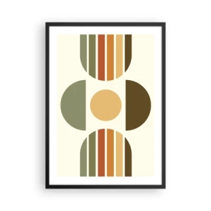 Plakat w czarnej ramie - Abstrakcyjny geometryczny wzór w odcieniach ziemi z kołem i półkolami - 50x70cm - W kolorach ziemi - Nowoczesna dekoracja ścienna do salonu i sypialni ARTTOR