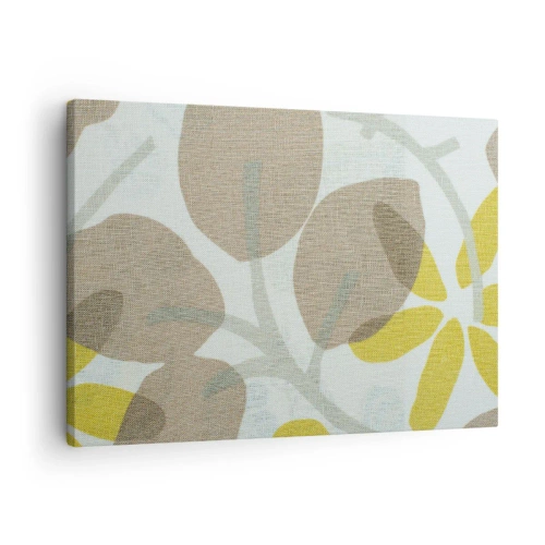 Obraz na płótnie - Abstrakcyjne liście w odcieniach beżu i żółci - 70x50cm - Kompozycja w pełnym słońcu - Nowoczesna dekoracja ścienna do salonu i sypialni ARTTOR