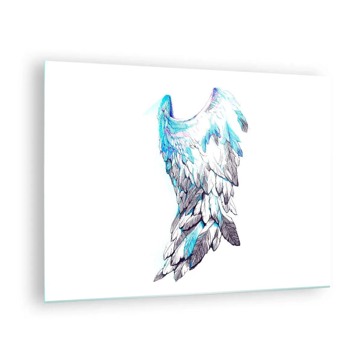 Obraz na szkle - Anielskie skrzydła w odcieniach niebieskiego i szarości - 70x50cm - Trzeba mi skrzydeł - Nowoczesna dekoracja ścienna do salonu i sypialni ARTTOR