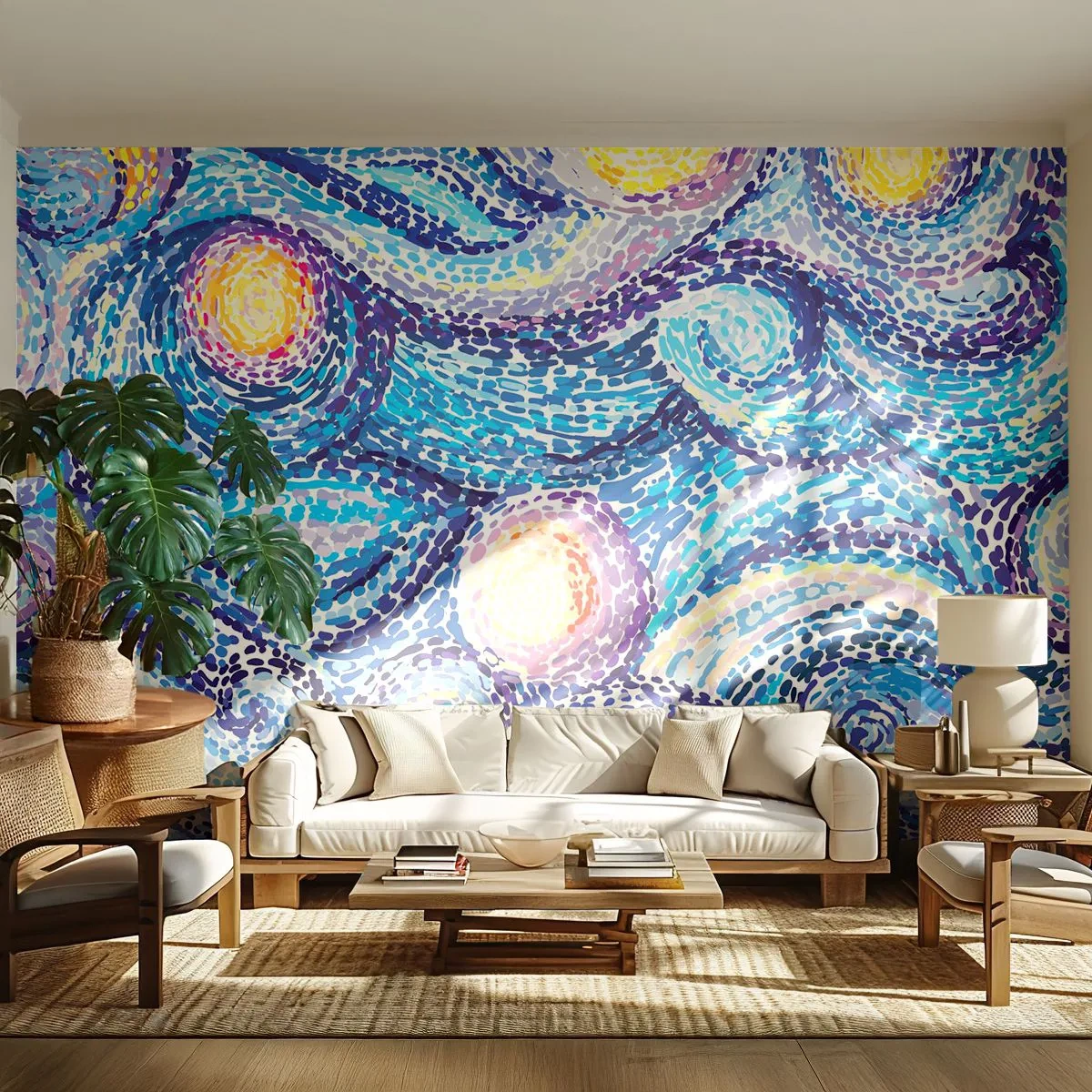 Fototapeta Premium Sand - Abstrakcyjne wiry w niebiesko-żółtej kolorystyce - 100x70cm - Z obrazu van Gogha - Nowoczesna dekoracja ścienna do salonu, kuchni i sypialni ARTTOR