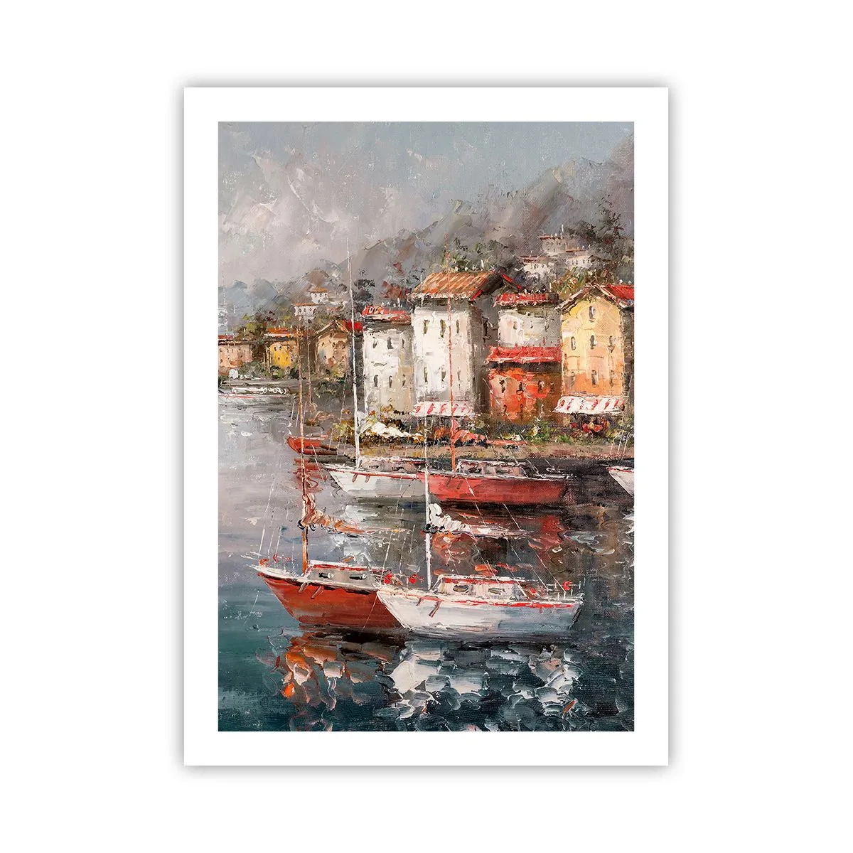 Plakat - Malowniczy port z żaglówkami w stylu impresjonistycznym - 50x70cm - Romantyczna przystań - Nowoczesna dekoracja ścienna do salonu, kuchni i sypialni ARTTOR