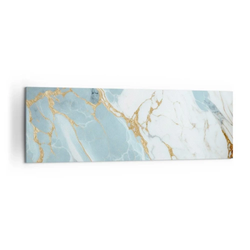 Obraz na płótnie - Błękitno-białe marmurowe wzory z dodatkiem złotych żył - 160x50cm - Bogactwo kamienia - Nowoczesna dekoracja ścienna do salonu i sypialni ARTTOR