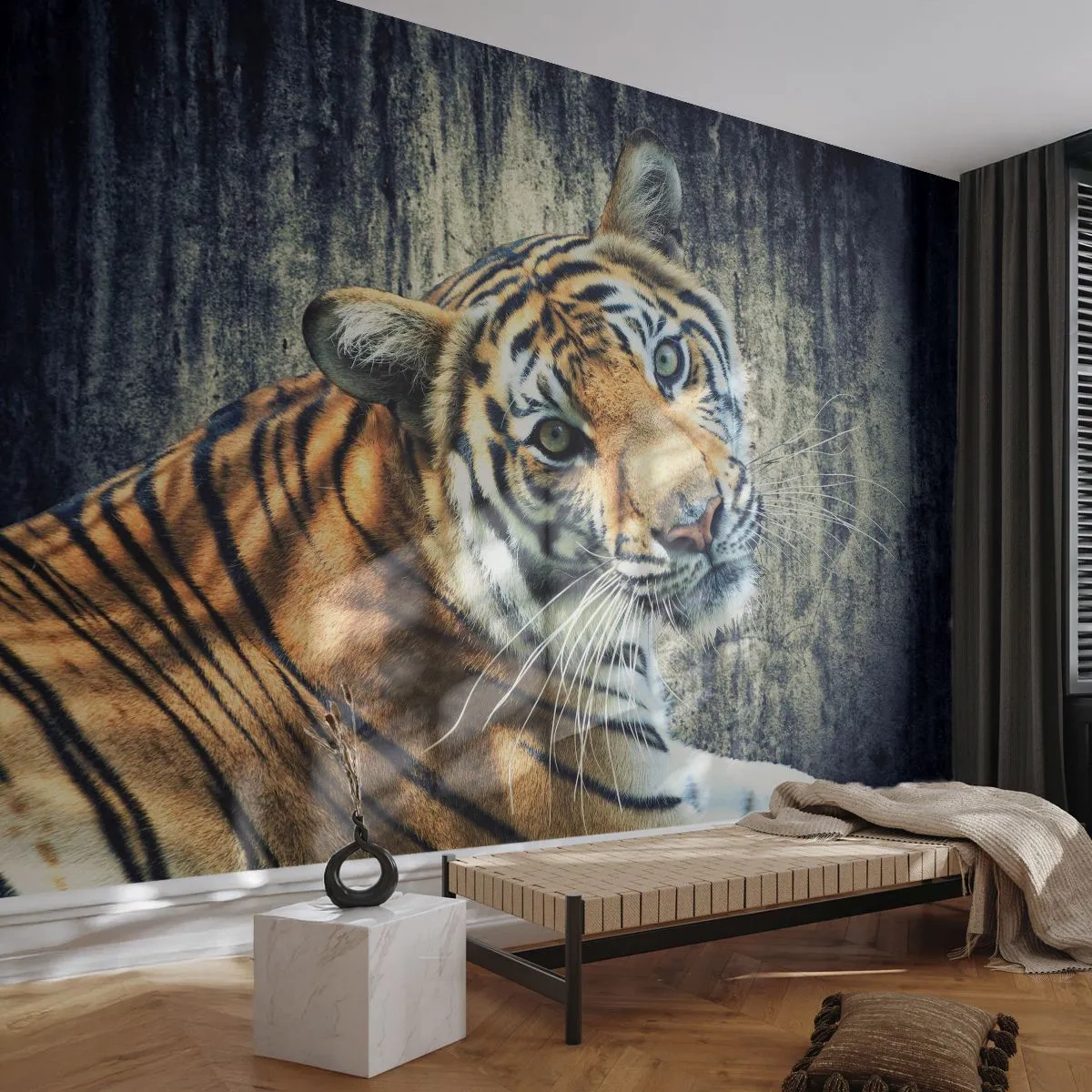 Fototapeta Premium Canvas - Portret w strugach światła - Zwierzęta, Tygrys, Afryka - 250x175 cm