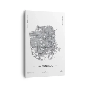 Obraz na płótnie - Mapa San Francisco w czarno-białym stylu minimalistycznym - 80x120cm - Anatomia San Francisco - Nowoczesna dekoracja ścienna do salonu i sypialni ARTTOR