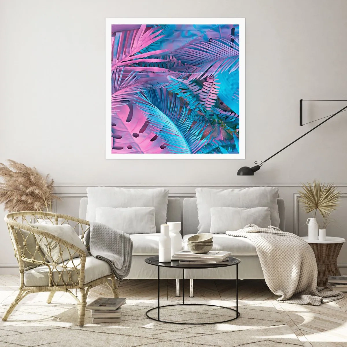 Plakat - Tropiki w różu i błękicie - 40x40 cm