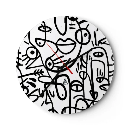 Zegar ścienny - Abstrakcyjne twarze w stylu line art na białym tle - 30x30cm - Twarze i miraże - Nowoczesna dekoracja ścienna do salonu, kuchni i sypialni ARTTOR