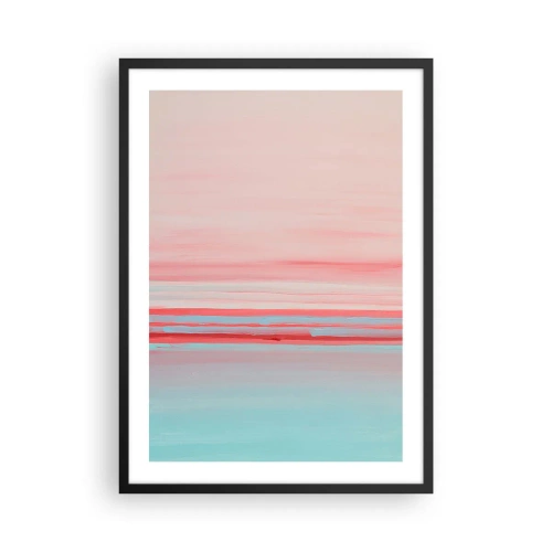 Plakat w czarnej ramie - Delikatna abstrakcja w pastelowych odcieniach różu i błękitu - 50x70cm - Abstrakcja o świcie - Nowoczesna dekoracja ścienna do salonu i sypialni ARTTOR