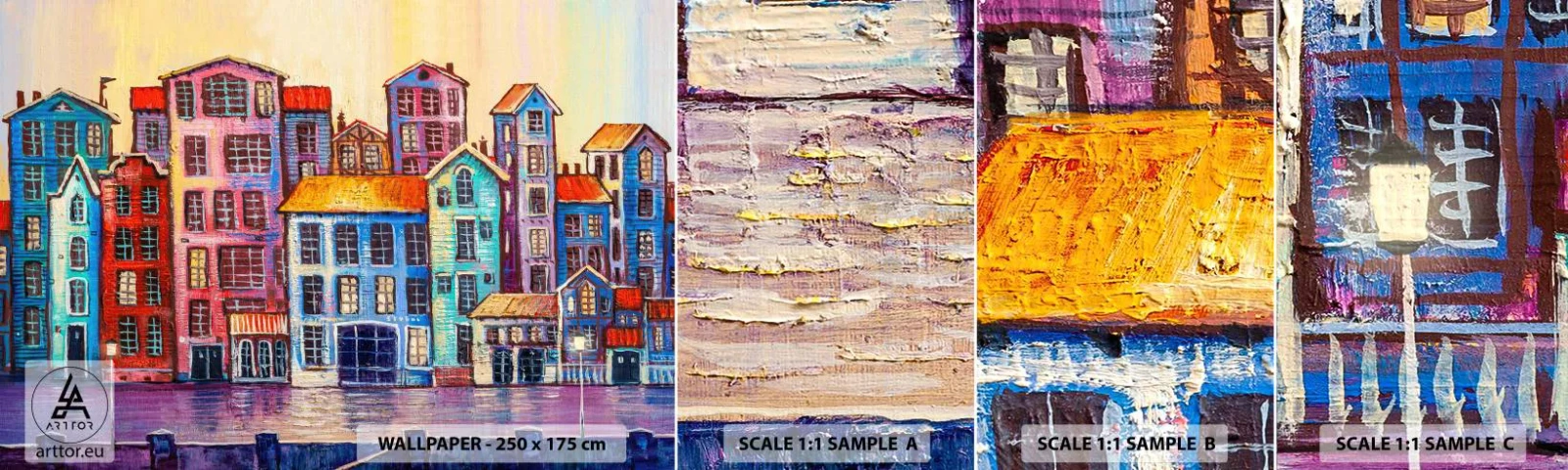 Fototapeta Próbka Samoprzylepna Deluxe Sticker - Miasto jak z bajki - Sztuka, Kamienice, Miasto - 100x30 cm