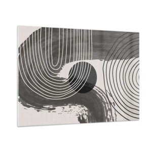 Obraz na szkle - Nowoczesna abstrakcja z czarnymi i białymi liniami i owalem - 100x70cm - Owal zwycięża - Nowoczesna dekoracja ścienna do salonu, kuchni i sypialni ARTTOR