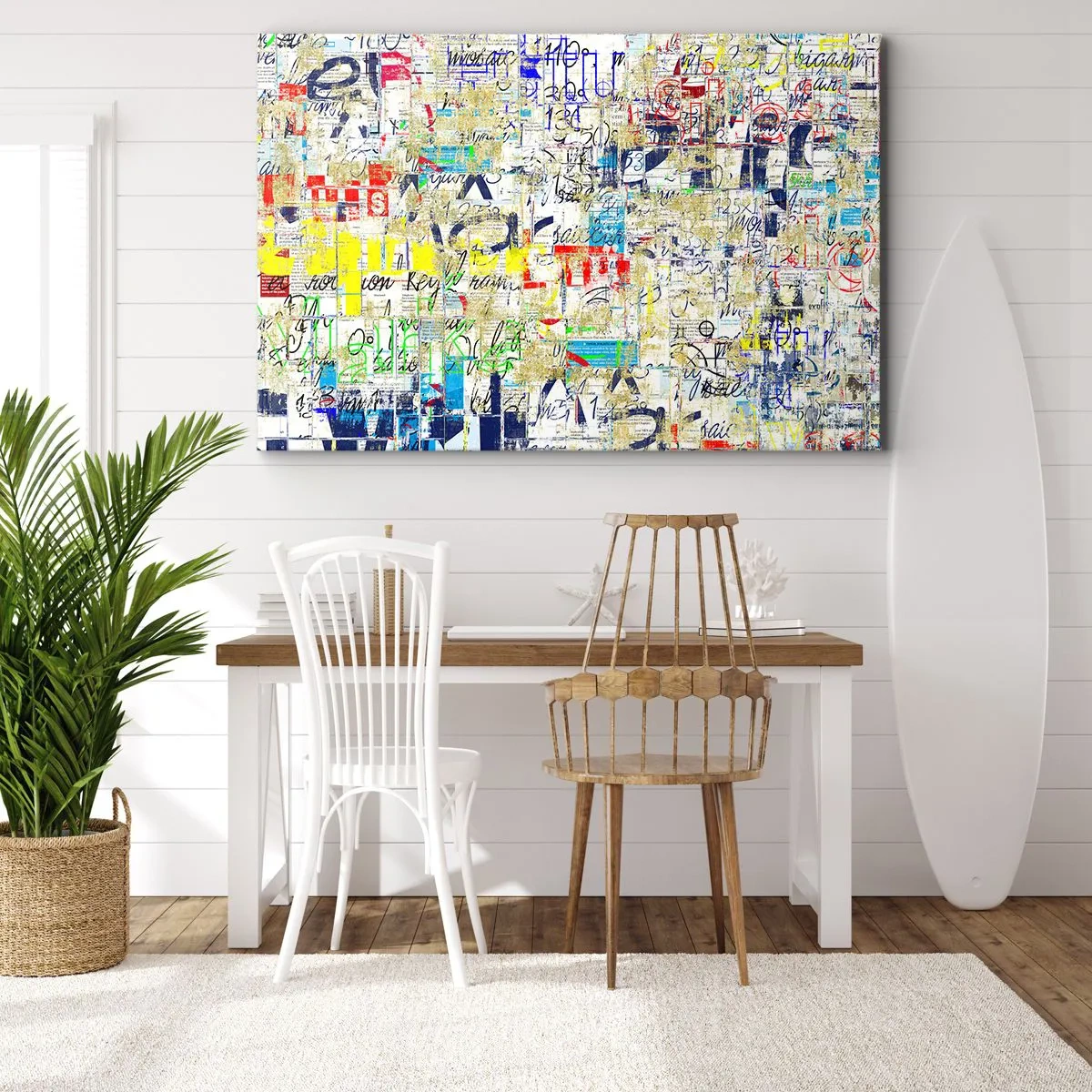Obraz na płótnie - Abstrakcyjne graffiti z kolorowymi napisami i wzorami - 70x50cm - Po prostu cieszy oczy - Nowoczesna dekoracja ścienna do salonu i sypialni ARTTOR