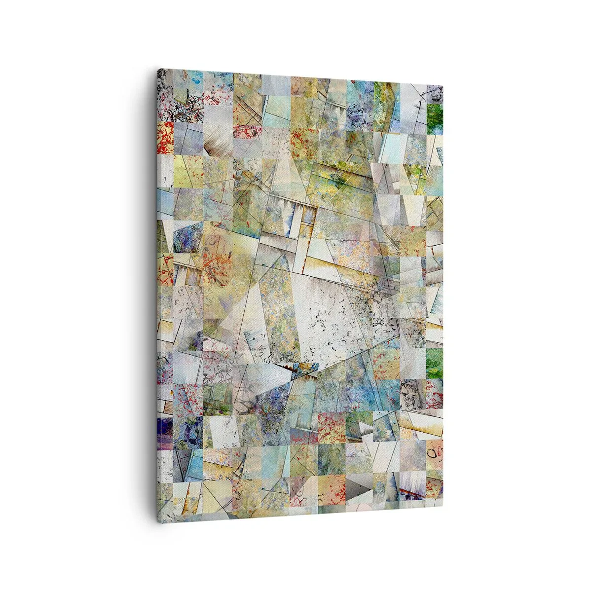 Obraz na płótnie - Abstrakcyjna mozaika geometrycznych kształtów w pastelowych barwach - 50x70cm - Geometryczne przetasowanie - Nowoczesna dekoracja ścienna do salonu, kuchni i sypialni ARTTOR