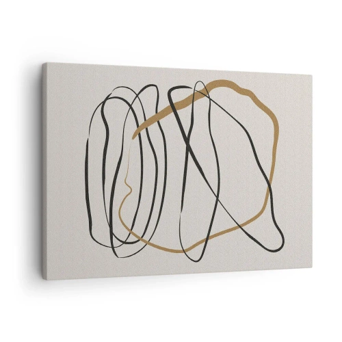 Obraz na płótnie - Artystyczne linie w czerni i złocie na jasnym tle - 70x50cm - Kompozycja – taniec opętaniec - Nowoczesna dekoracja ścienna do salonu i sypialni ARTTOR
