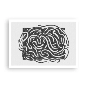 Plakat - Czarno-biała abstrakcja w geometrycznym stylu - 100x70cm - Abstrakcja: taniec radości - Nowoczesna dekoracja ścienna do salonu i sypialni ARTTOR