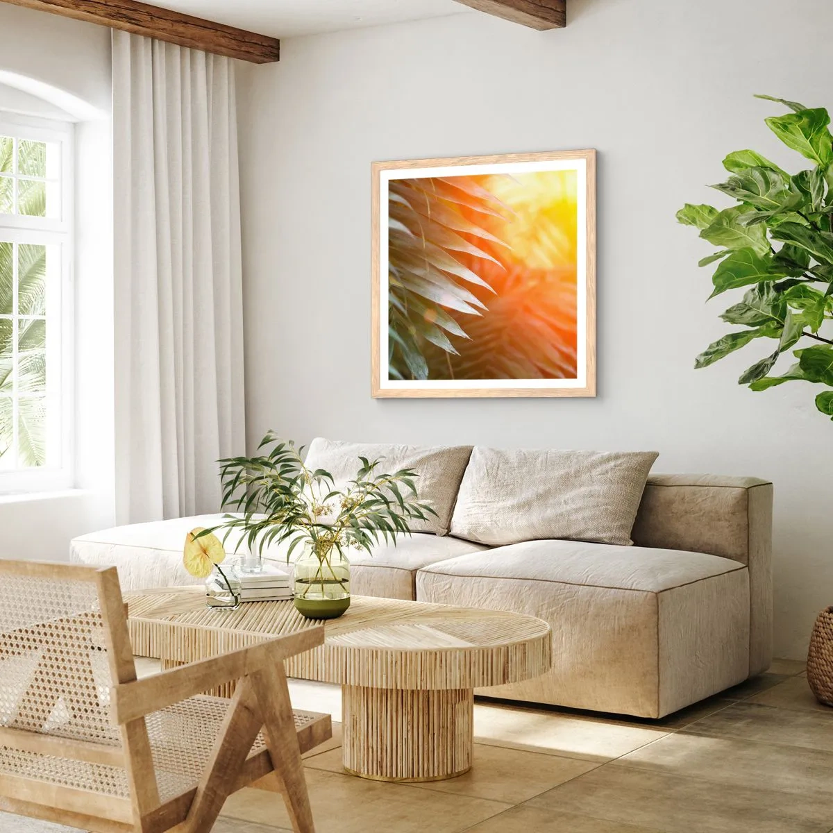 Plakat w ramie jasny dąb - Poranek w dżungli - 60x60 cm