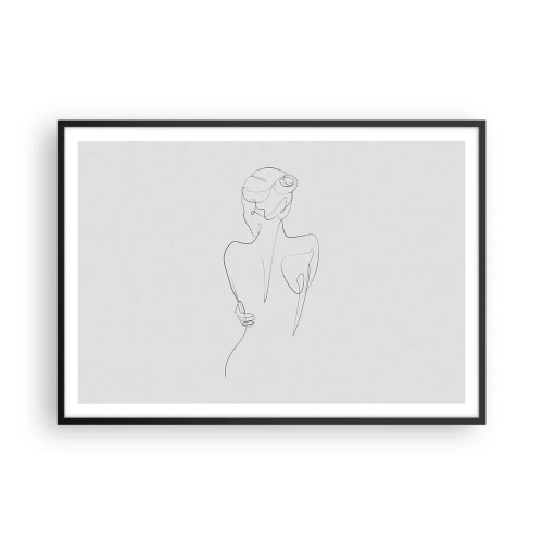 Plakat w czarnej ramie - Linia konturowa przedstawiająca kobiecą sylwetkę na jasnym tle - 100x70cm - Muzyka ciała - Nowoczesna dekoracja ścienna do salonu i sypialni ARTTOR