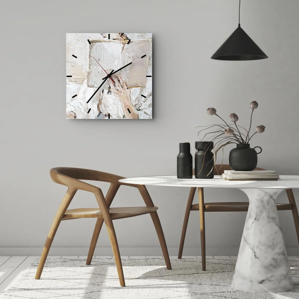 Zegar ścienny - Impresjonistyczny obraz dłoni trzymającej otwartą książkę - 30x30cm - W innym świecie - Nowoczesna dekoracja ścienna do salonu i sypialni ARTTOR