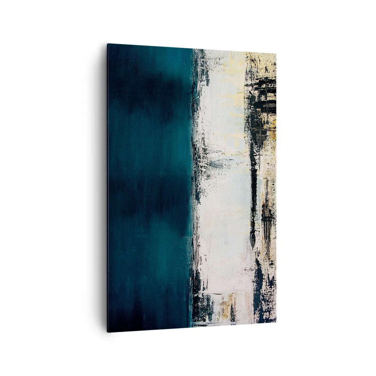 Obraz na płótnie - Abstrakcyjna horyzontalna kompozycja w tonacjach granatu i bieli - 80x120cm - Kompozycja horyzontalna - Nowoczesna dekoracja ścienna do salonu i sypialni ARTTOR