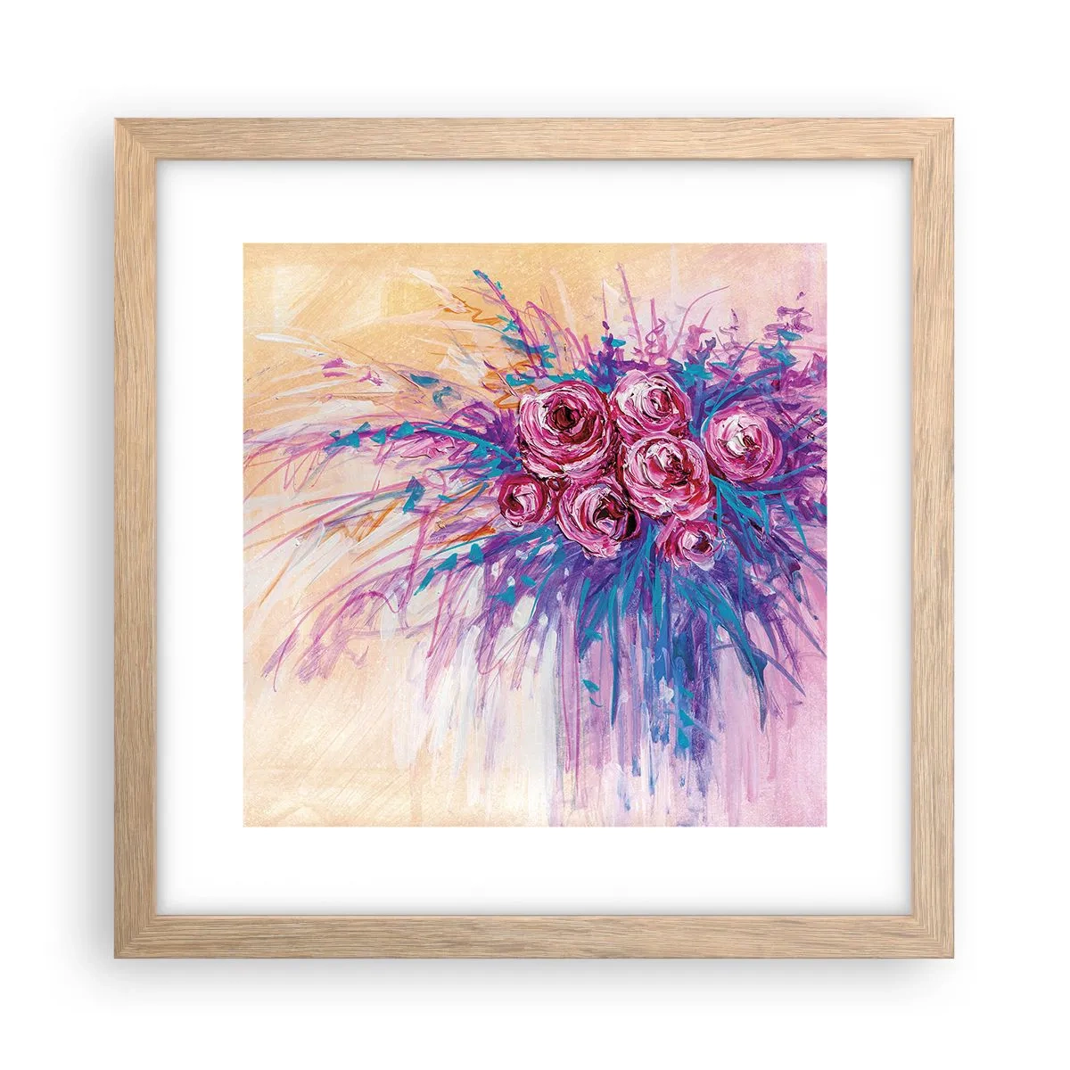 Plakat w ramie jasny dąb - Różana fontanna - 30x30 cm